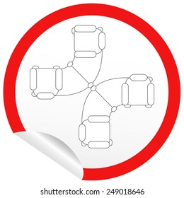 Flat sofa icon on sticker for floor plan outline. Line editable EPS10 vector furniture illustration. View from above