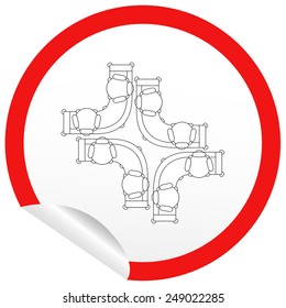 Flat sofa icon on sticker for floor plan outline. Line editable EPS10 vector furniture illustration. View from above