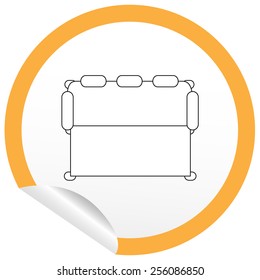 Flat sofa icon on sticker for floor plan outline. Line editable EPS10 vector furniture illustration. View from above