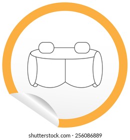 Flat sofa icon on sticker for floor plan outline. Line editable EPS10 vector furniture illustration. View from above