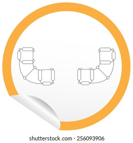 Flat sofa icon on sticker for floor plan outline. Line editable EPS10 vector furniture illustration. View from above