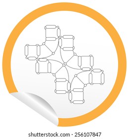 Flat sofa icon on sticker for floor plan outline. Line editable EPS10 vector furniture illustration. View from above