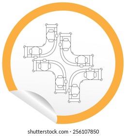 Flat sofa icon on sticker for floor plan outline. Line editable EPS10 vector furniture illustration. View from above