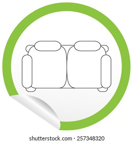 Flat sofa icon on sticker for floor plan outline. Line editable EPS10 vector furniture illustration. View from above