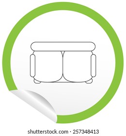 Flat sofa icon on sticker for floor plan outline. Line editable EPS10 vector furniture illustration. View from above