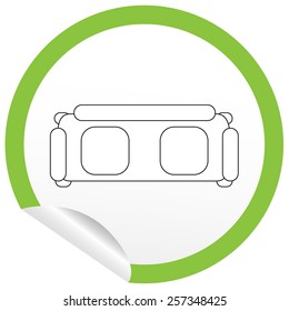 Flat sofa icon on sticker for floor plan outline. Line editable EPS10 vector furniture illustration. View from above