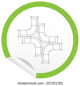 Flat sofa icon on sticker for floor plan outline. Line editable EPS10 vector furniture illustration. View from above