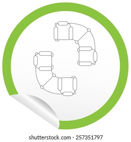 Flat sofa icon on sticker for floor plan outline. Line editable EPS10 vector furniture illustration. View from above