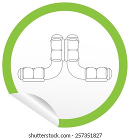 Flat sofa icon on sticker for floor plan outline. Line editable EPS10 vector furniture illustration. View from above