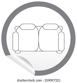 Flat sofa icon on sticker for floor plan outline. Line editable EPS10 vector furniture illustration. View from above