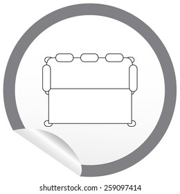 Flat sofa icon on sticker for floor plan outline. Line editable EPS10 vector furniture illustration. View from above