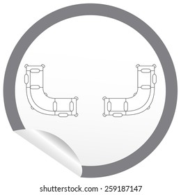 Flat sofa icon on sticker for floor plan outline. Line editable EPS10 vector furniture illustration. View from above