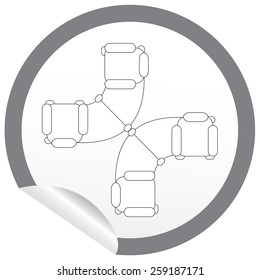 Flat sofa icon on sticker for floor plan outline. Line editable EPS10 vector furniture illustration. View from above