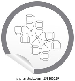 Flat sofa icon on sticker for floor plan outline. Line editable EPS10 vector furniture illustration. View from above