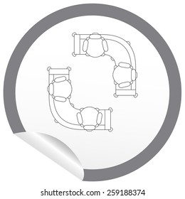 Flat sofa icon on sticker for floor plan outline. Line editable EPS10 vector furniture illustration. View from above