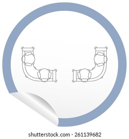 Flat sofa icon on sticker for floor plan outline. Line editable EPS10 vector furniture illustration. View from above