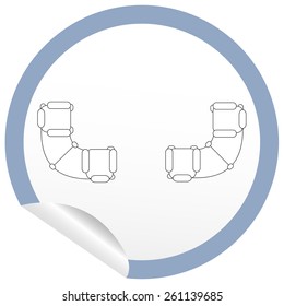 Flat sofa icon on sticker for floor plan outline. Line editable EPS10 vector furniture illustration. View from above
