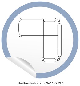 Flat sofa icon on sticker for floor plan outline. Line editable EPS10 vector furniture illustration. View from above