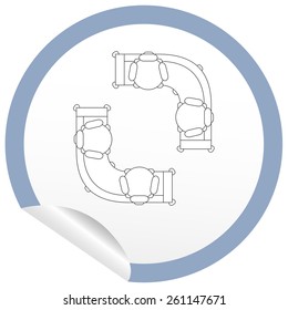 Flat sofa icon on sticker for floor plan outline. Line editable EPS10 vector furniture illustration. View from above