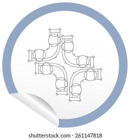 Flat sofa icon on sticker for floor plan outline. Line editable EPS10 vector furniture illustration. View from above