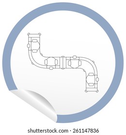 Flat sofa icon on sticker for floor plan outline. Line editable EPS10 vector furniture illustration. View from above