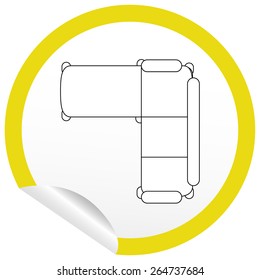 Flat sofa icon on sticker for floor plan outline. Line editable EPS10 vector furniture illustration. View from above