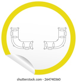 Flat sofa icon on sticker for floor plan outline. Line editable EPS10 vector furniture illustration. View from above
