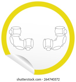 Flat sofa icon on sticker for floor plan outline. Line editable EPS10 vector furniture illustration. View from above