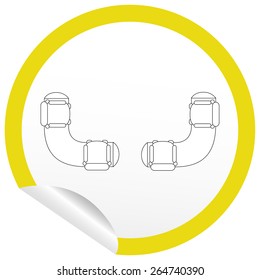 Flat sofa icon on sticker for floor plan outline. Line editable EPS10 vector furniture illustration. View from above