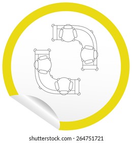 Flat sofa icon on sticker for floor plan outline. Line editable EPS10 vector furniture illustration. View from above