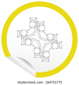 Flat sofa icon on sticker for floor plan outline. Line editable EPS10 vector furniture illustration. View from above