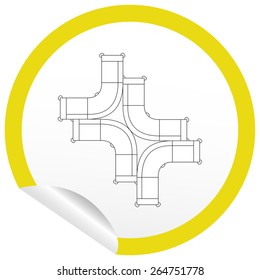Flat sofa icon on sticker for floor plan outline. Line editable EPS10 vector furniture illustration. View from above