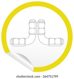 Flat sofa icon on sticker for floor plan outline. Line editable EPS10 vector furniture illustration. View from above