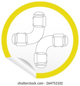 Flat sofa icon on sticker for floor plan outline. Line editable EPS10 vector furniture illustration. View from above