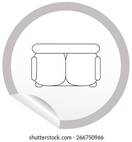 Flat sofa icon on sticker for floor plan outline. Line editable EPS10 vector furniture illustration. View from above
