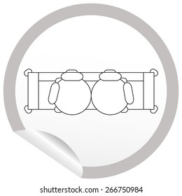 Flat sofa icon on sticker for floor plan outline. Line editable EPS10 vector furniture illustration. View from above