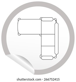 Flat sofa icon on sticker for floor plan outline. Line editable EPS10 vector furniture illustration. View from above
