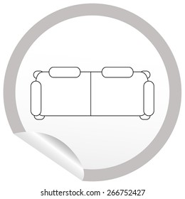 Flat sofa icon on sticker for floor plan outline. Line editable EPS10 vector furniture illustration. View from above
