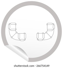 Flat sofa icon on sticker for floor plan outline. Line editable EPS10 vector furniture illustration. View from above