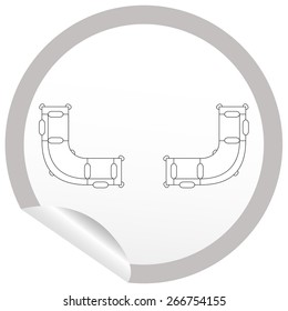 Flat sofa icon on sticker for floor plan outline. Line editable EPS10 vector furniture illustration. View from above