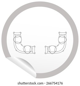 Flat sofa icon on sticker for floor plan outline. Line editable EPS10 vector furniture illustration. View from above