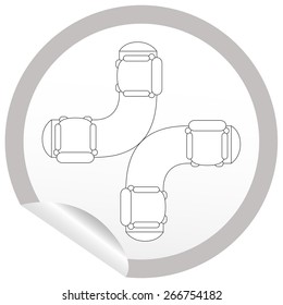 Flat sofa icon on sticker for floor plan outline. Line editable EPS10 vector furniture illustration. View from above