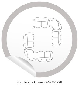 Flat sofa icon on sticker for floor plan outline. Line editable EPS10 vector furniture illustration. View from above