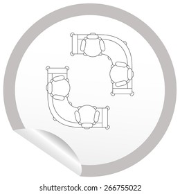 Flat sofa icon on sticker for floor plan outline. Line editable EPS10 vector furniture illustration. View from above