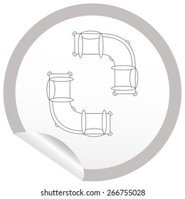 Flat sofa icon on sticker for floor plan outline. Line editable EPS10 vector furniture illustration. View from above