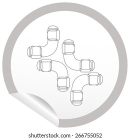 Flat sofa icon on sticker for floor plan outline. Line editable EPS10 vector furniture illustration. View from above