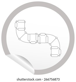 Flat sofa icon on sticker for floor plan outline. Line editable EPS10 vector furniture illustration. View from above