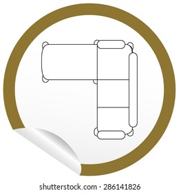 Flat sofa icon on sticker for floor plan outline. Line editable EPS10 vector furniture illustration. View from above