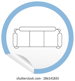 Flat sofa icon on sticker for floor plan outline. Line editable EPS10 vector furniture illustration. View from above