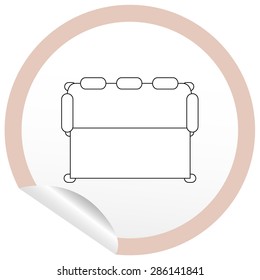Flat sofa icon on sticker for floor plan outline. Line editable EPS10 vector furniture illustration. View from above